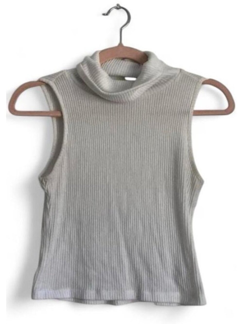 SO White Ribbed Cowl Neck Sleeveless Sweater Top Size S Y2K